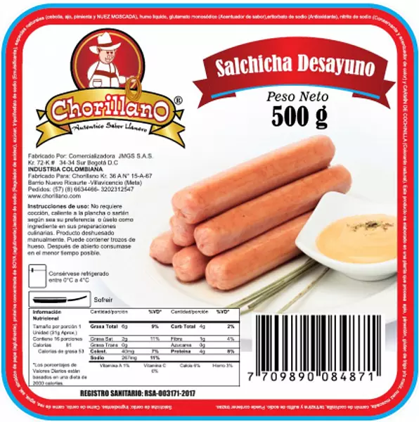 Salchicha Tipo Desayuno Chorillano 500g x 16 Und